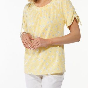 Cato Floral Ruched Sleeve Top